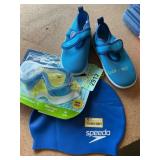 Speedo swim-mask, cap & kids shoes Sz Sm. 5 6