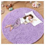Andency Purple Round Rug, 4ft Circle Shag Rug