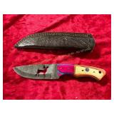 Damascus Carved Knife with Sheath