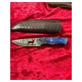 Damascus Carved Knife with Sheath