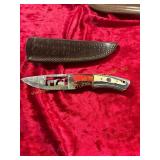 Damascus Etched Knife with Sheath