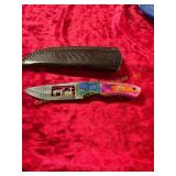 Damascus Knife Carved with Sheath