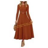 ZESICA Knit Midi Sweater Dress with Belt