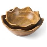 Mela Artisans Scalloped Wooden Bowls Set 2