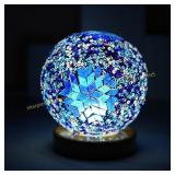 Turkish Table Lamp: Mosaic Glass, Wooden Base
