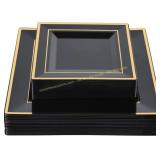 N9R 60 Pack Black Square Plates with Gold Rim