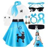 10Pcs Sock Hop Outfits for Girls, 50s Costumes