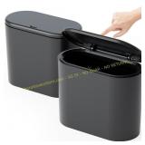 3.17 Gal Black Trash Can with Lid, 2 Pack