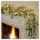6ft Olive Garland with Lights, Timer