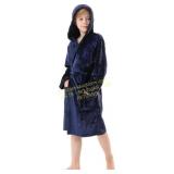 Boys Fleece Robe, Hooded Bathrobe 9-12Yr