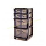 4-Drawer Plastic Wheeled Cart, Smoke Gray