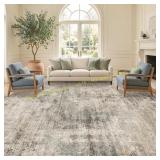 Washable 8x10 Taupe Farmhouse Rug