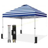 crown shades 10x10 pop up canopy blue/white stripe