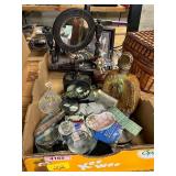 Vintage Mirror, Decanter, Magnify Glasses, Etc