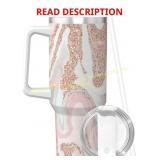 Rose Gold Glitter Coral 40 oz Tumbler with Lid