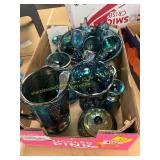 Carnival Glass Punch Bowl Set, Pitcher, Etc