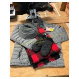 32 Heat Puffer Coat, Plaid Scarf, Hat + Mittens