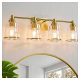 Gold Vanity Light, 4-Light, Clear Glass Shades