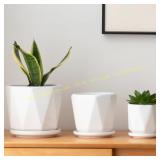 Octagon Ceramic Plant Pots: White Planter Set