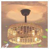18-Inch Rattan Caged Ceiling Fan with Lights
