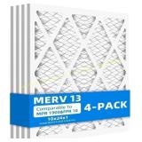 (4 Pack) 10x24x1 MERV13 Pleated Air Filter