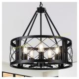 Black Rustic 5-Light Chandelier, Wood Texture