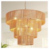 Boho Rattan Chandelier 6-Lights, E12