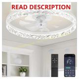 LEDIARY 20" Ceiling Fan with Lights, White