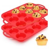 CAKETIME Silicone Muffin Pan 12-Cup Red (2)