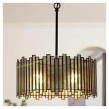 4-Light Black Drum Chandelier, 16" Width