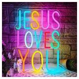 Dimmable Jesus Loves You Neon Sign, USB LED