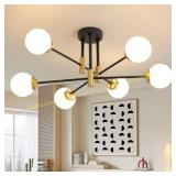 6-Light Sputnik Chandelier, Black & Gold