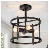 Black Semi-Flush 4-Light Drum Ceiling Light