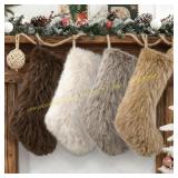 4 Pcs Christmas Plush Stockings, 18" Faux Fur