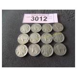 Twelve Buffalo nickels