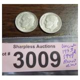 Uncirculated 1953 D and 1947 Roosevelt silver