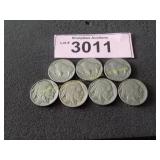 Seven high grade Buffalo nickels