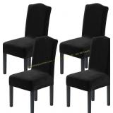 H.VERSAILTEX Velvet Chair Covers, 4, Black