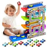 Aotipol Toddler Double-Track Car Ramp & Cars