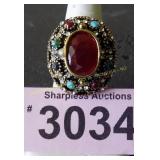 Simulated ruby, emerald and sapphire ring   Size