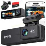 4K+2.5K+1080P Dash Cam Front/Rear WiFi