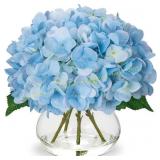 Hollyone Hydrangea Silk Flowers in Glass Vase