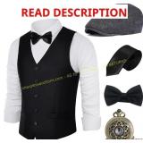 BABEYOND 1920s Mens Gatsby Vest Set Fedora Hat no