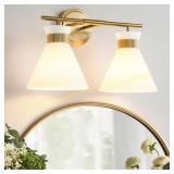 Brushed Gold Vanity Light with Glass Shade