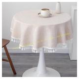 Linen 36" Round Tablecloth, Beige, Washable, dog l