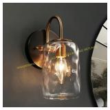 Black 1-Light Wall Light Mason Jar Glass Bath