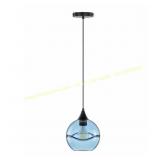 1-Light Black Globe Pendant, Blue Glass