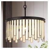 3-Light White Drum Chandelier with Shade