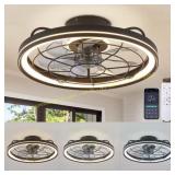 LED Farmhouse Ceiling Fan with Light Black