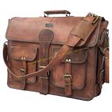 DHK 18-Inch Vintage Leather Messenger Bag